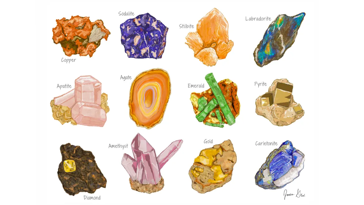 Hand drawn minerals