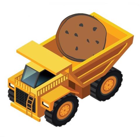 Un camion de transport avec un biscuit dedans.