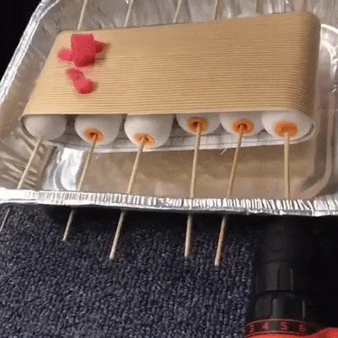 A DIY conveyor belt in action.